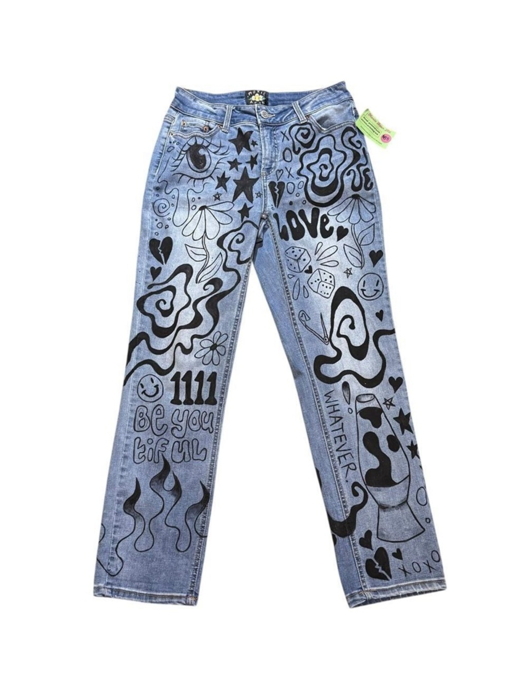 Hand painted Upcycled Jeans